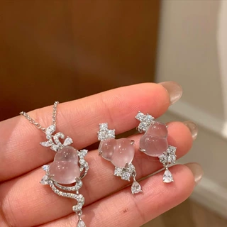 蒂晨天然白玉髓葫芦项链耳钉女时尚百搭小众设计高级感耳饰锁骨链