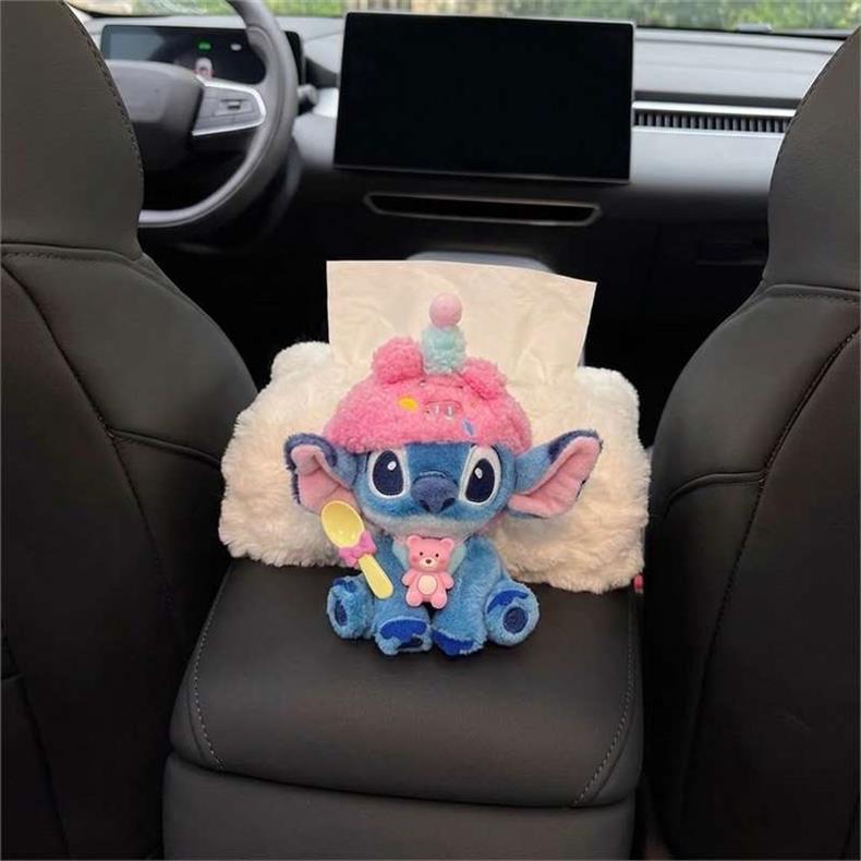2026 New Car Tissue Box, Car Interior Armrest Tissue Holder, Seat-Mounted Car Tissue Bag, Cute Stitch Design