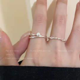 珍珠叠戴戒指女轻奢高级感食指戒配饰小众设计粗胖手大号装饰指环