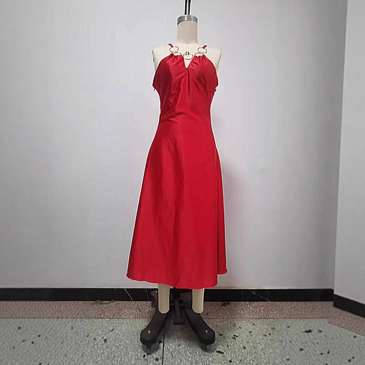 Summer Fashion Women's V-Neck Sleeveless Dress Sexy Suspender Waist Cinching Design Casual Dress_ecoleips.com