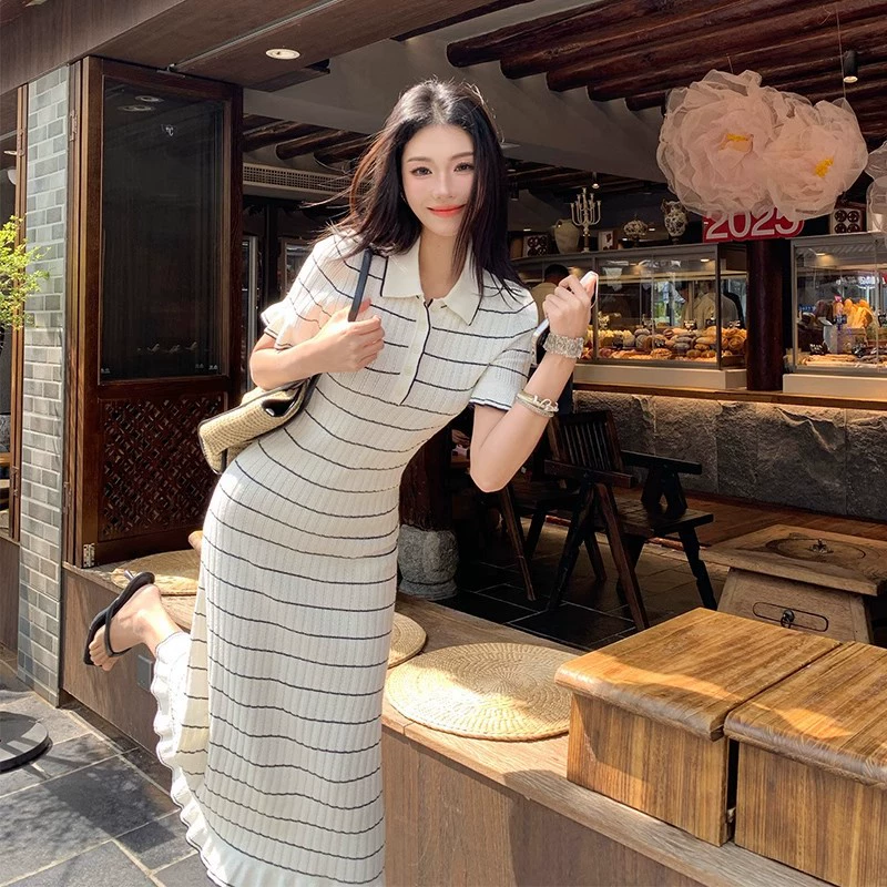 Одежда для беременных, летнее платье в полоску контрастного цвета на талии, утягивающее трикотажное платье для кормления во французском стиле с короткими рукавами средней длины