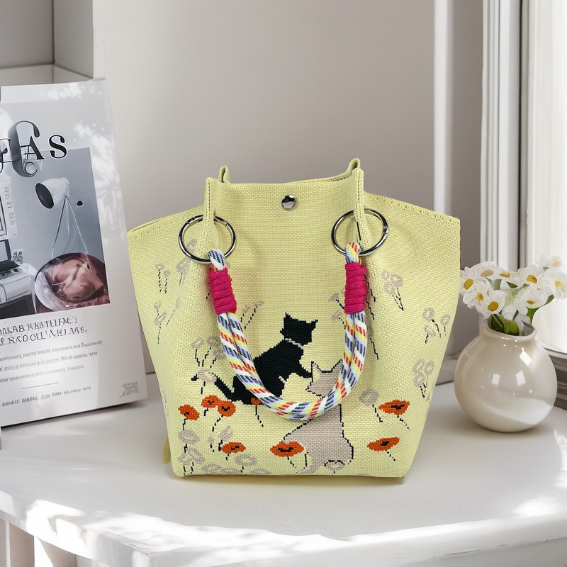 Bolso de cubo ovalado de punto de gran capacidad para mujer, bolso tejido lindo, bolso de mano, bolso de almuerzo, bolso de mano de todo fósforo