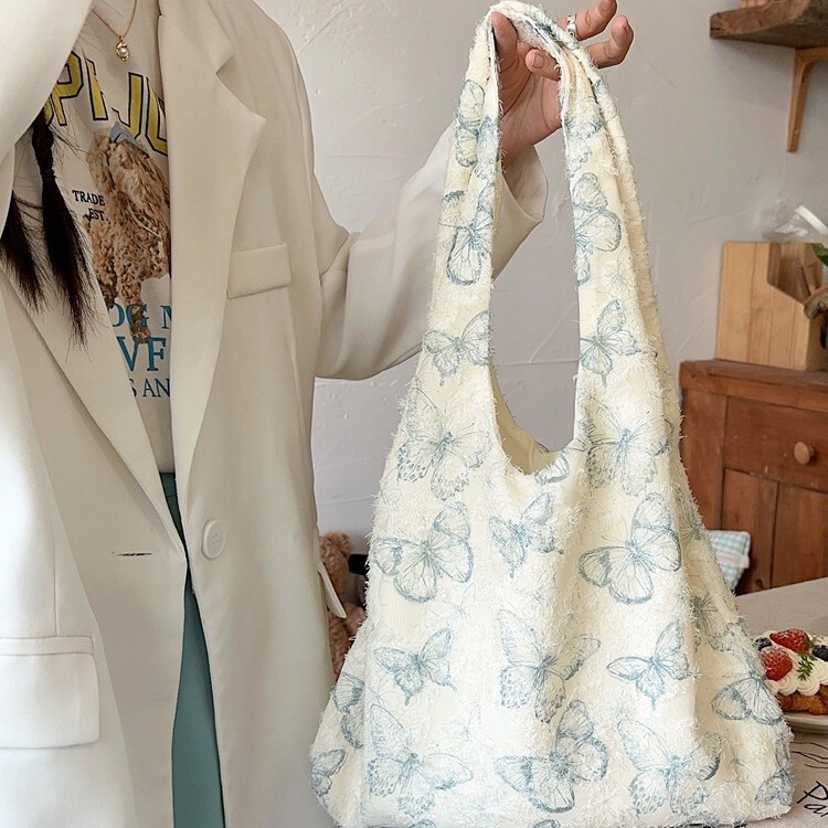 4432 New Lazy Style Canvas Bag Lace Butterfly Student Vest Bag Hand Bag Large Capacity Shoulder Bag