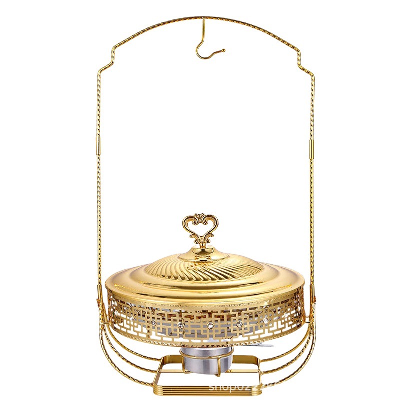 Cross-border supply luxury lace stainless steel Golden alcohol stove hotel restaurant buffet stove can be hung cover insulation stove
