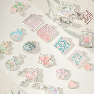 New Chinese style [dumb silver pendant] retro lotus alloy handmade DIY beaded bracelet necklace accessories