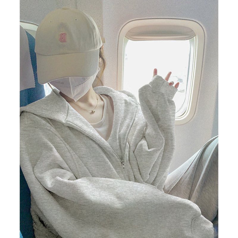 山东即墨卫衣秋装女款2025新款初秋穿搭运动套装连帽开衫显瘦外套|undefined