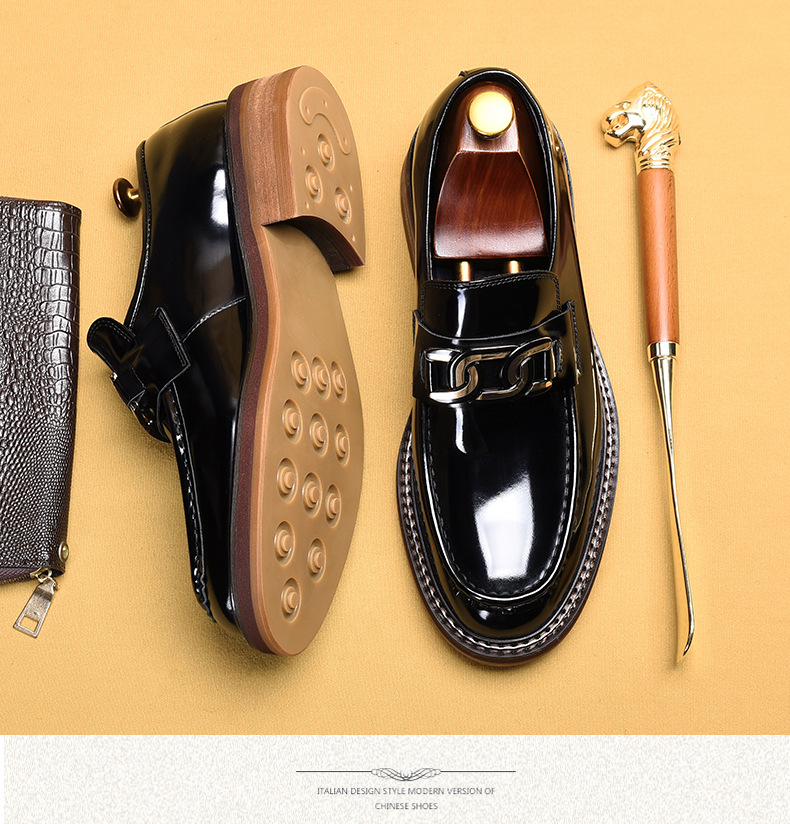 Business casual loafers men's leather horse fasteners English style loafers_voghion.com
