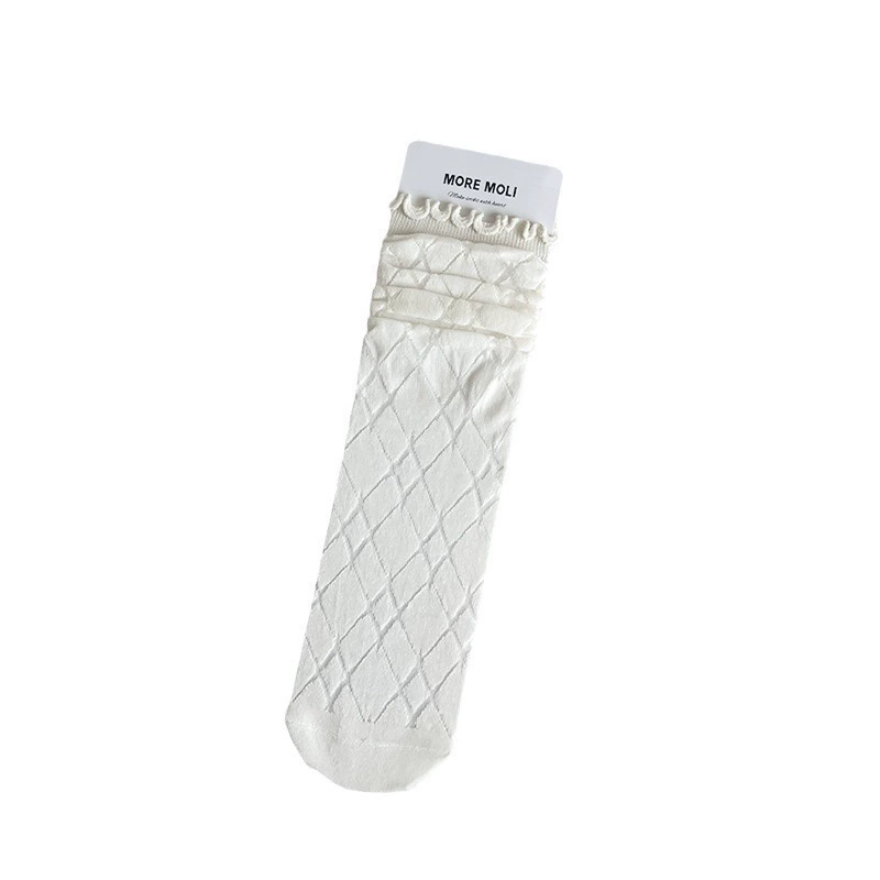 White summer thin breathable knee socks, mid-length