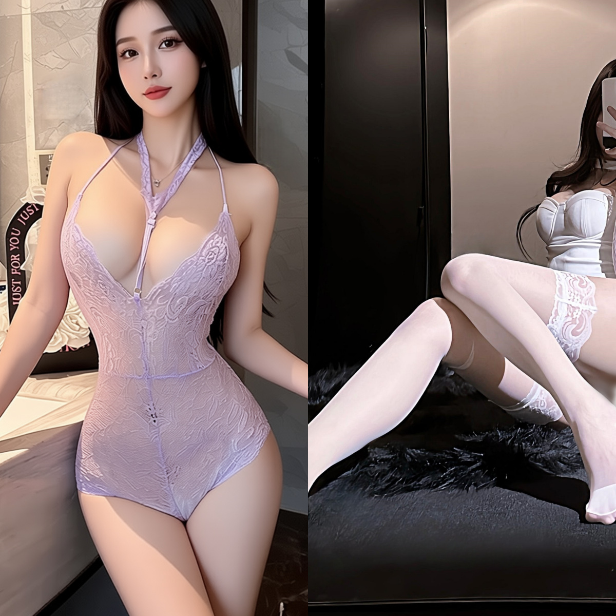 연한 보라색 + 흰색 스타킹