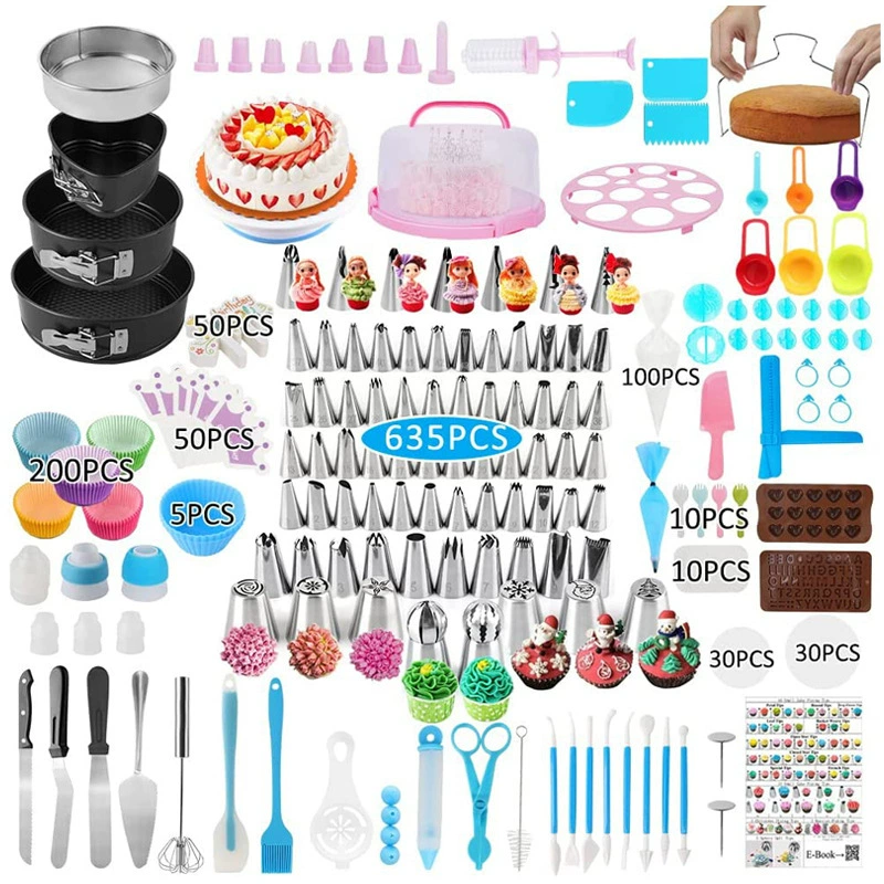 Amazon 635-piece cake turntable set, cake piping mouth hand-box baking tools wholesale