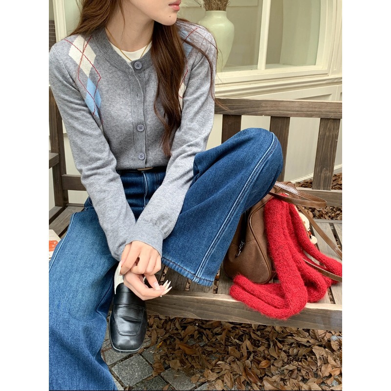 3Th Morning Berlin Academy Contrast Color Diamond Pattern Jacquard Round Neck Knitted Cardigan Zy3729 3Th Morning Berlin Academy Contrast Color Diamond Pattern Jacquard Round Neck Knitted Cardigan Zy3729