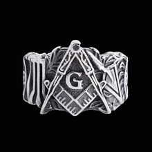 欧美个性复古共济会圣殿骑士男士戒指钛钢花纹AG英文戒指