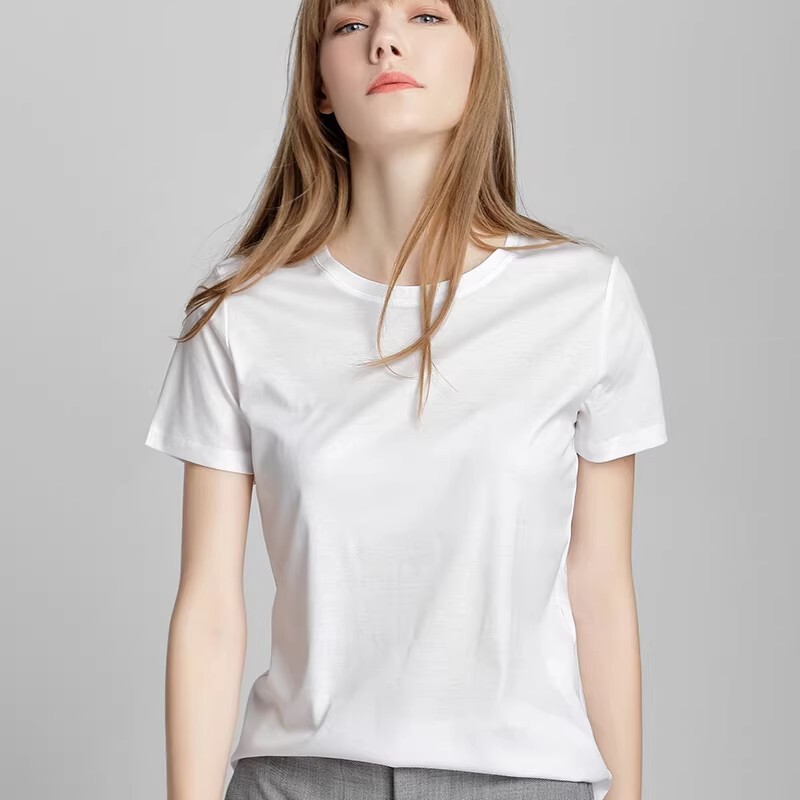 2026 High-End 240g High-Thread-Count Double-Sided Liquid Ammonia Mercerized Cotton T-Shirt for Women, Summer Short-Sleeve Pure Cotton Versatile White Round-Neck T-Shirt 2026 High-End 240g High-Thread-Count Double-Sided Liquid Ammonia Mercerized Cotton T-Shirt for Women, Summer Short-Sleeve Pure Cotton Versatile White Round-Neck T-Shirt