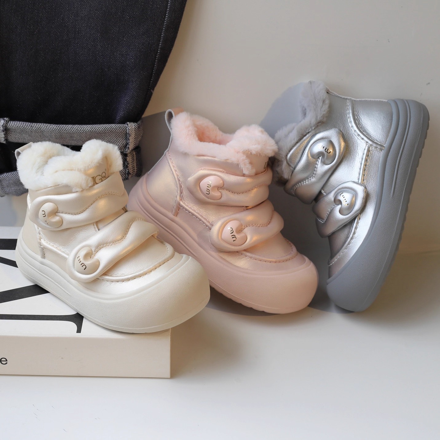 Korean Style Kidsren's Snow Boots Fleece-Lined and Thickeneded Girls' Boots 2025 New Winter Shoes Princess Large Cotton Shoes Waterproof and Non-Slip