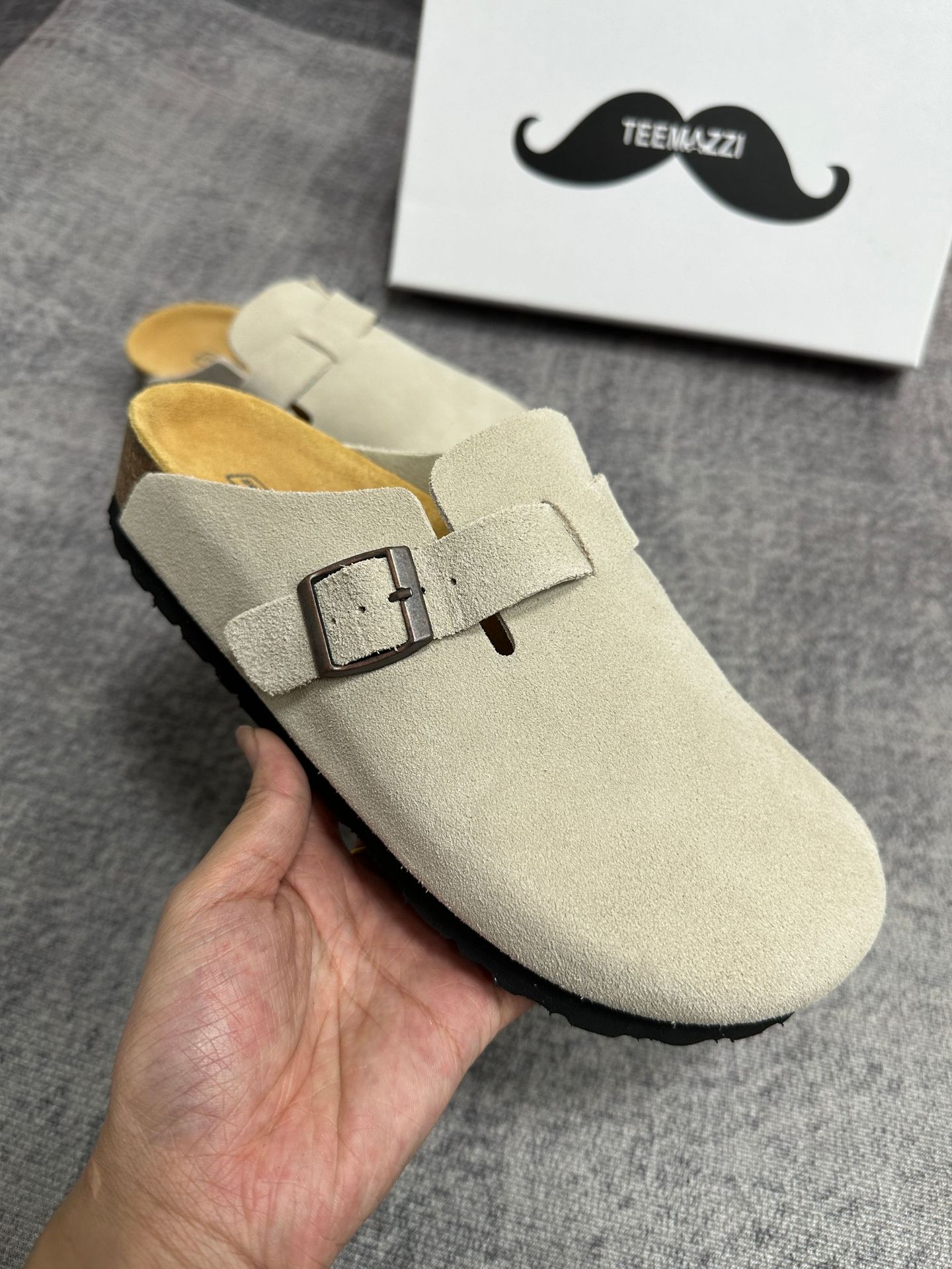 TEEMAZZI ganado de vello con zapatillas de cuero perezosas, zapatillas de moda versátiles con base de corcho Bocken image 15