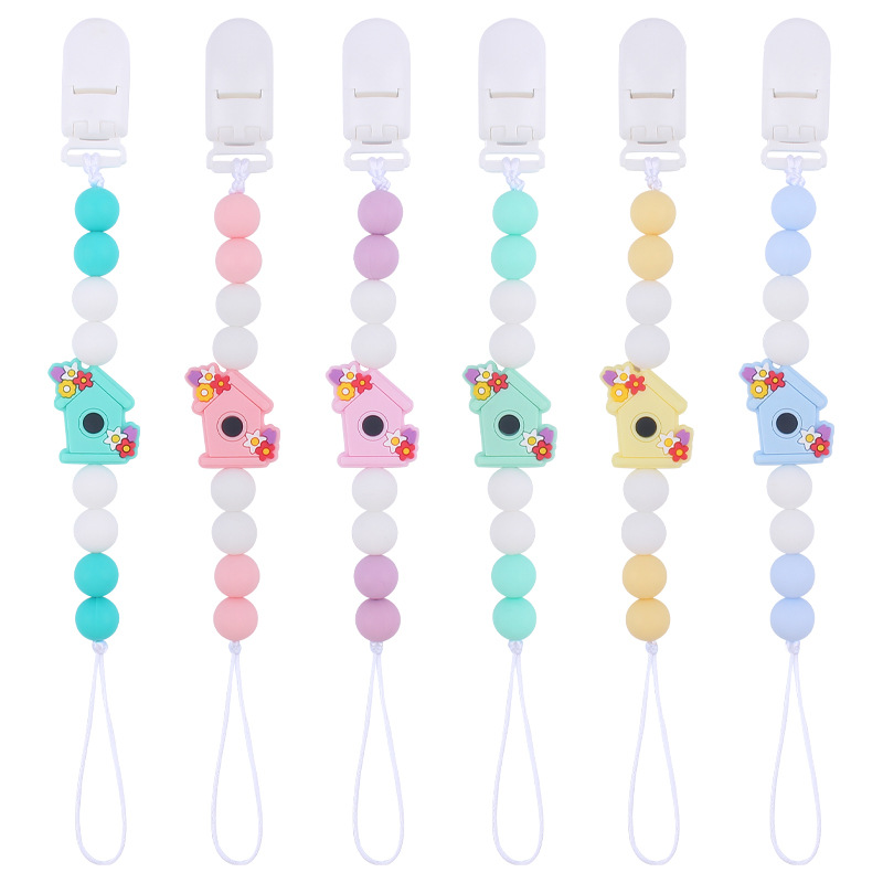 Nuevo bebé suministros chupete cadena creativa dibujos animados invernadero silicona bebé mordedura molar anti-gota cadena
