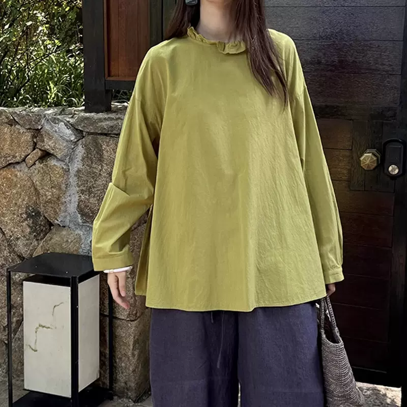 Owis 坠入南法的慵懒花园|边立领宽松衬衫侧面活褶廓形百搭