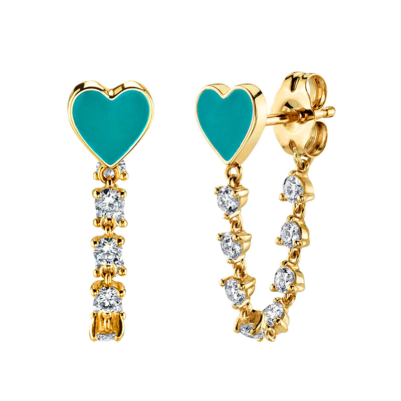 Personnalité De La Mode Gland Diamant Pêche Coeur Amour Goutte Boucles D&#39;oreilles Tendance Bijoux display picture 2