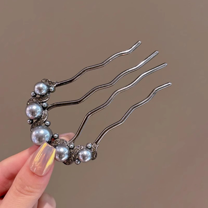 Pein de perlas pinzas de cabello 2024 nuevos cuatro dientes pinzas de cabello fijas artefactos de cabello pinzas de cabello en forma de U pinzas de cabello adornamientos para el cabello