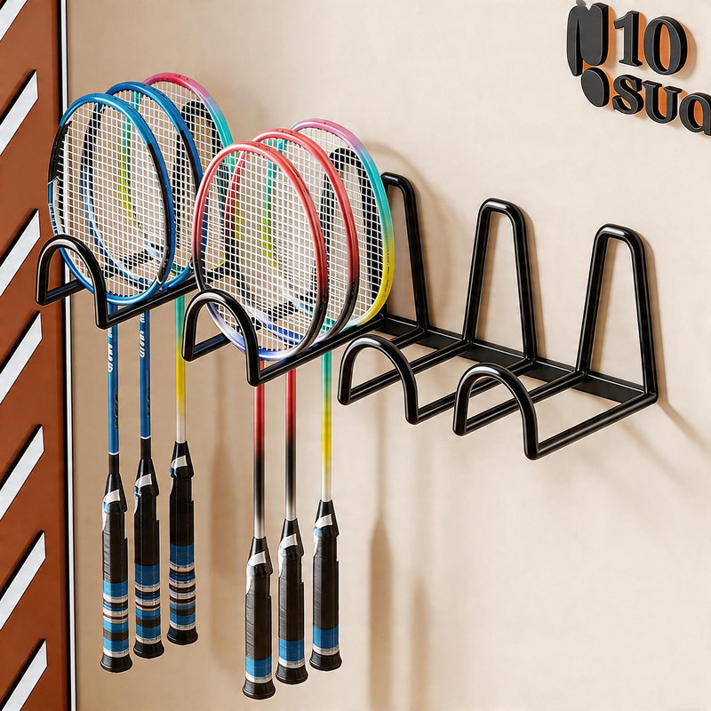 Badminton Racket Organizer Wall-Mounted Table Tennis Racket Storage Rack, No-Drill Household Space-Saving Solution Badminton Racket Organizer Wall-Mounted Table Tennis Racket Storage Rack, No-Drill Household Space-Saving Solution