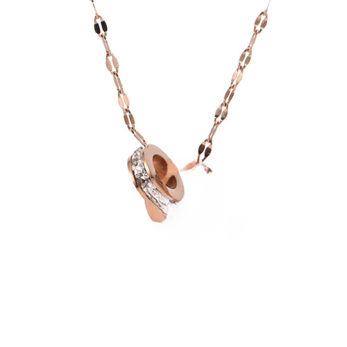 Romeo Double Ring Diamond Pendant Titanium Steel Necklace, Non-Fading Simple Luxury Titanium Steel Clavicle Compatible Necklace Accessory