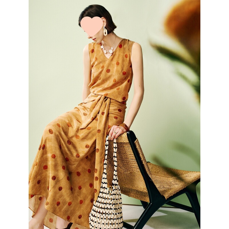 /Sena Evening Breeze Polka Dot Vest French Collar Sleeveless Dress Women's Summer 2026 New Style Elegant /Sena Evening Breeze Polka Dot Vest French Collar Sleeveless Dress Women's Summer 2026 New Style Elegant