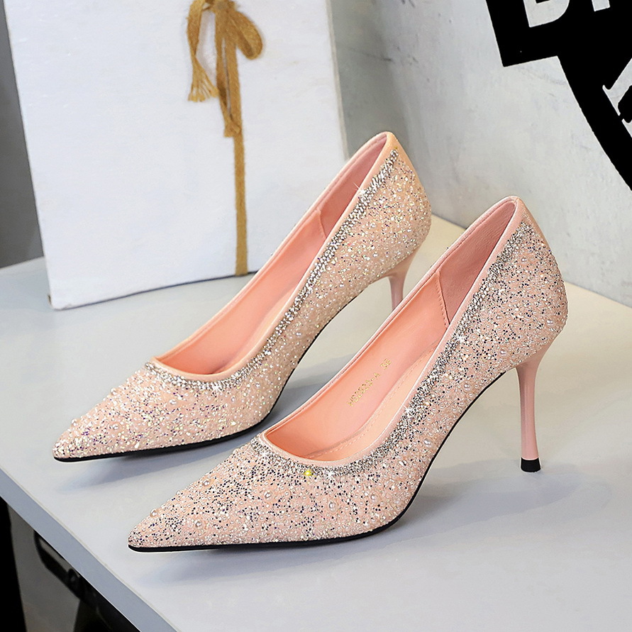Elegant French Style Sequin And Bead Stiletto Pumps For Women_voghion.com