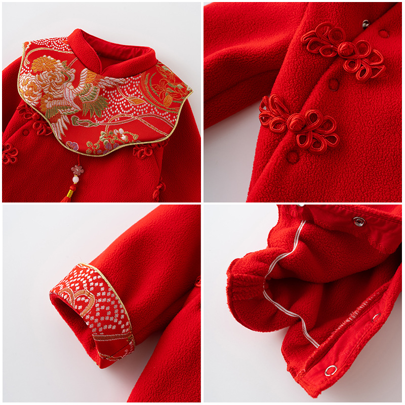 Ropa de primavera y otoño para bebés, mono para recién nacidos, una categoría de ropa, traje Tang, vestido de luna llena para bebés femeninos rojos