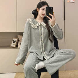 绵羊绒睡衣女款秋冬季韩版休闲开衫长袖套装简约保暖家居服可外穿