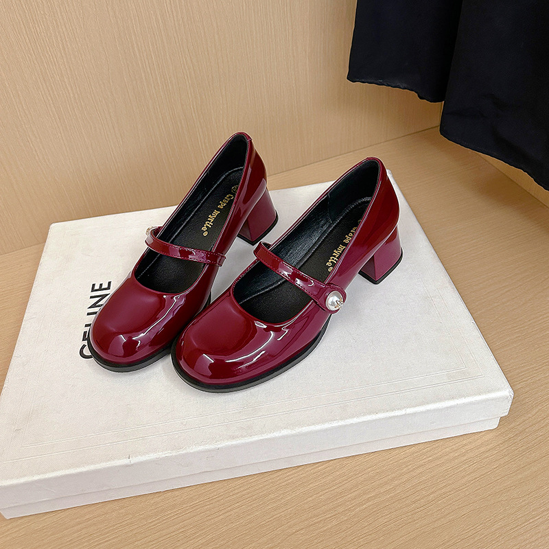 Su Yan-Jin, Barbie ~ coreana, zapatos de tacones rojos de perla, zapatos de cuero de mujer, zapatos de marijin.