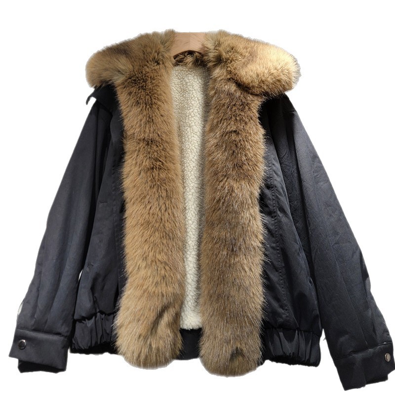 2025 invierno nuevo abrigo de piel en una chaqueta engrosada otoño invierno suave cuello de lana de mujer suelto retro regalar pie superado