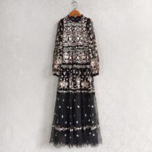 高档女装长裙新款欧美礼服新款刺绣法式网纱名媛风长裙连衣裙女