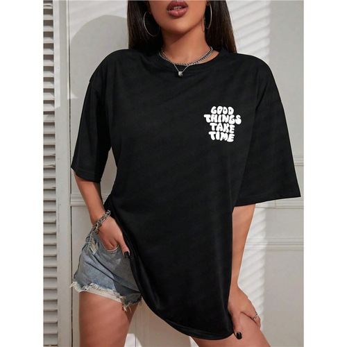 Ocode Cotton TGood Things Take Time Art Letter T-Shirts Women Fashion