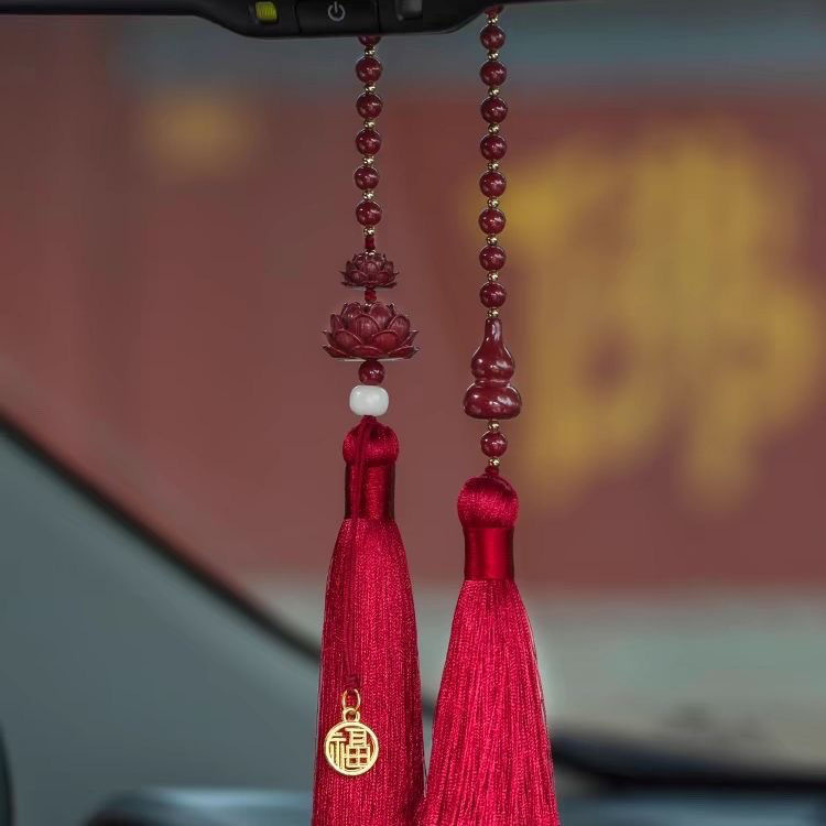 Car Hanging Ornament Live Streaming Supply Source: Cinnabar Lotus Peace Pendant Car Hanging Decoration, Car Interior Decoration Handmade Accessories Lotus
