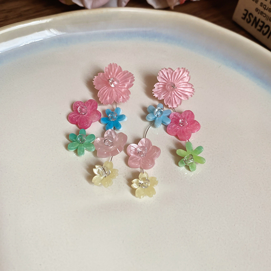 Aguja de plata flor rosa borla estilo vacaciones pendientes verano dulces y exquisitos pendientes pequeños pendientes de diseño fresco mujeres