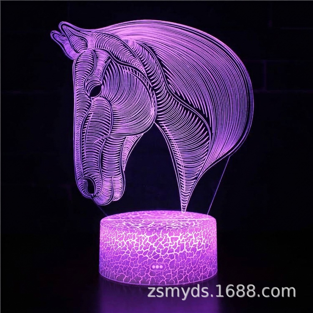 Lámpara LED de diseño 3D de la serie Horse, lámpara estereoscópica visual, lámpara de ilusión, lámpara de mesa de noche USB, luz nocturna de proyección 3D con protección ocular