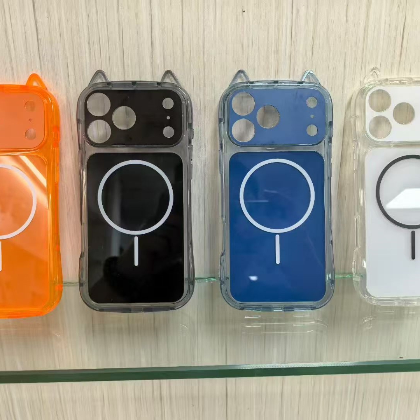 适用iphone17秒变17可爱卡通猫耳朵手机壳透色软全包带磁吸手机壳