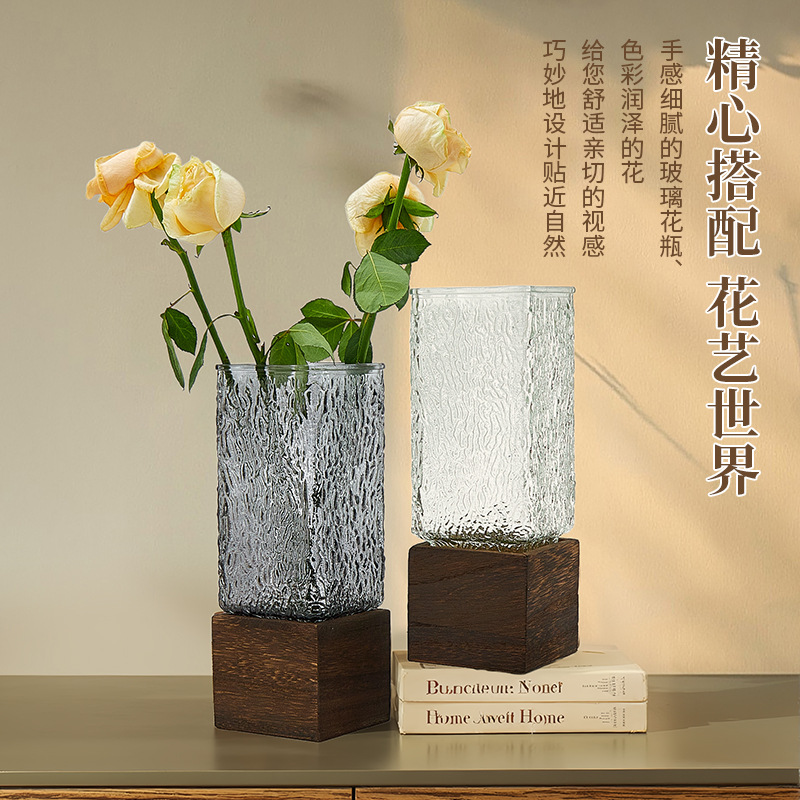 Vaso de vidrio de madera china, jardín de tubo recto, decoración de flores, decoración de lujo ligera, acuapónica de vidrio de alta calidad