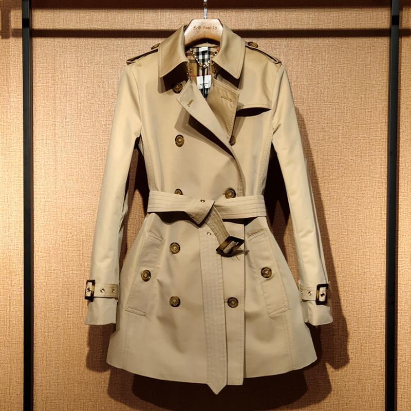 Qadın üçün ikitərəfli düyməli midi trench palto, yaz-payız