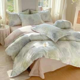 小清新全棉数码印花床上四件套纯棉田园花卉被罩床单床上用品