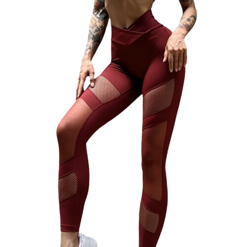 European and American cross-border mesh fishnet splicing fitness yoga tights sexy high elastic high waist seamless hip lift breathable