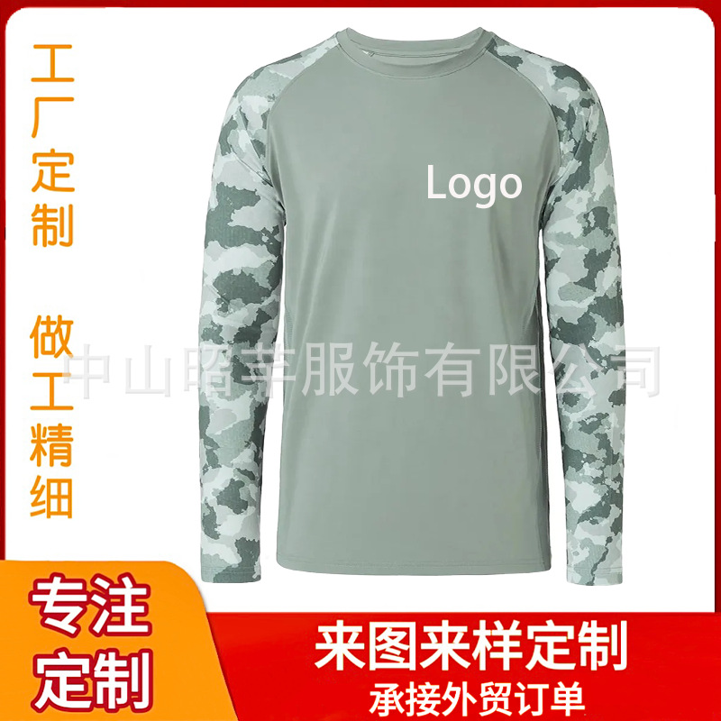 Manufacturer's Cross-Border Fishing Clothing Round Neck Men's Summer Upf50+ Light, Breathable, Quick-Drying Sun Protection Clothing Long-Sleeved Camouflage Custom-Made