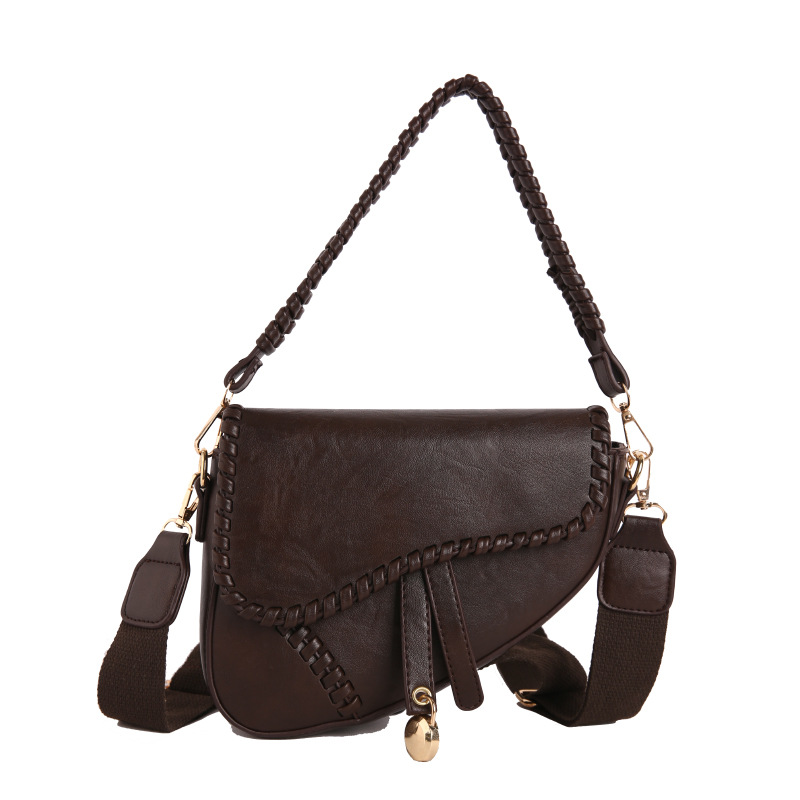 Bolso para mujeres 2025 nuevo nicho coreano retro textura red rojo ancho cinturón de hombro mochila trenzada bolsa de sillín