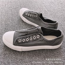 情侣鞋帆布鞋水洗做旧柔软舒适韩版韩国一脚蹬懒人鞋鞋托代发平底