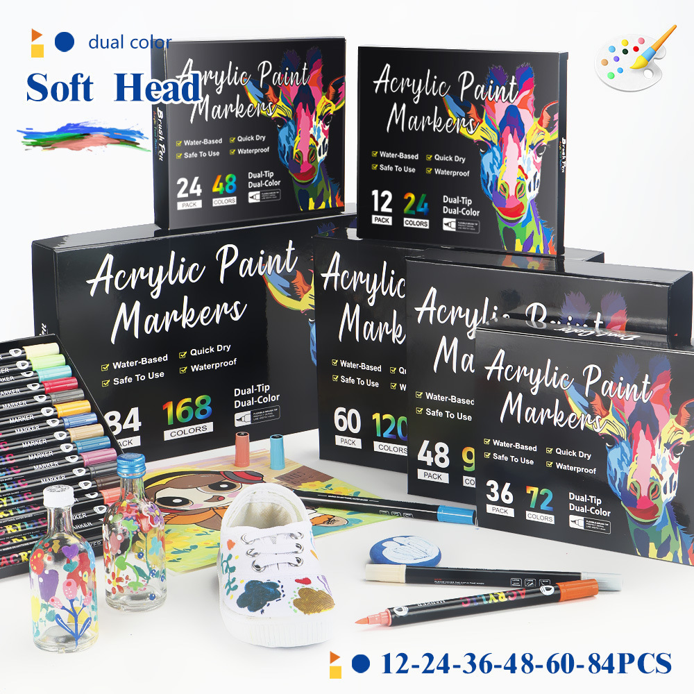 Amazon's best-selling dual-tip dual-color acrylic marker pen children's painting stationery set 72-color graffiti pen markers