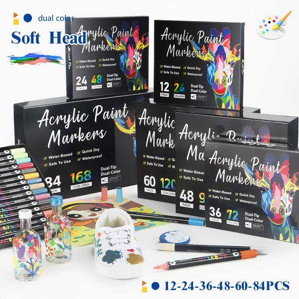Amazon's best-selling dual-tip dual-color acrylic marker pen children's painting stationery set 72-color graffiti pen markers