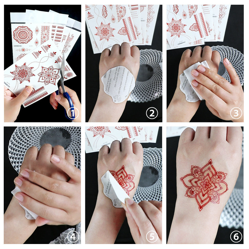 Crimson Water Transfer Tattoo Stickers Wedding Hand Foot Body Temporary Tattoo Stickers Stage Festival Prom Dress up