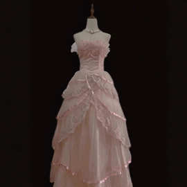 欧美跨境一字肩抹胸晚礼服生日成人礼主持礼服2025新款派对礼服女