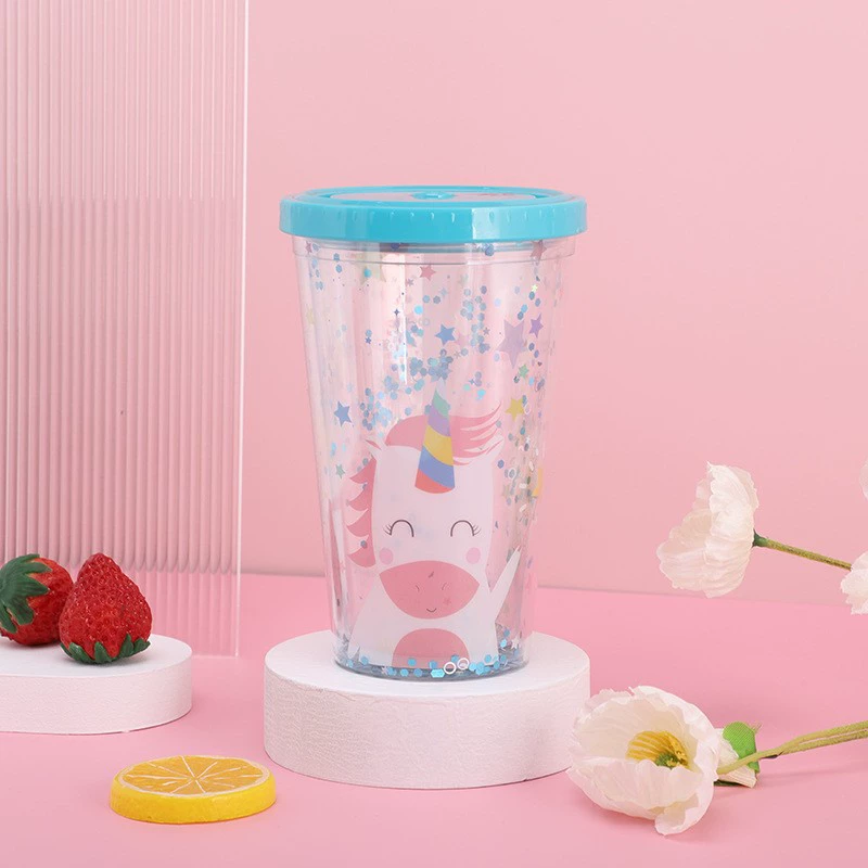 Мультяшная двуслойная пластиковая рукоять с стеклом, 16 oz, 450 ml