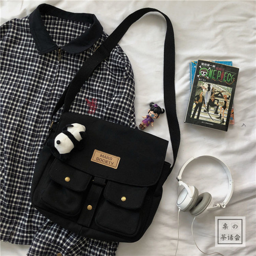 Japanese Original Harajuku Style Workwear Crossbody Bag for Women, Korean Ins Retro Student Canvas Bag, Literary Academy Style Bag A83